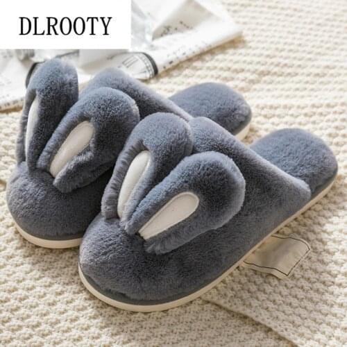 Men Slippers Indoor Flip Flops Winter Warm Rabbit Cute Fashion Platform Silent Non-slip Home Shoes Man Slides Flat Casual