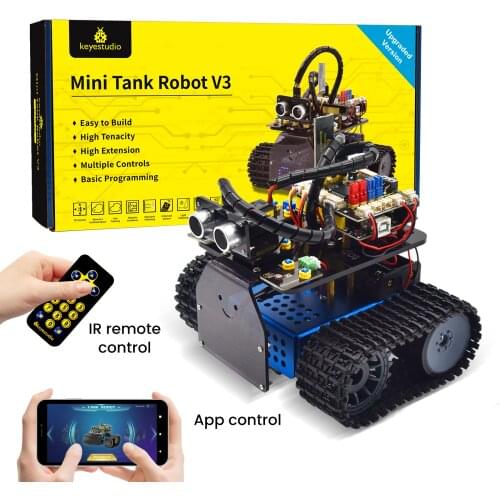 2021 Newly Version ! Keyestudio Mini Tank Robot V3.0 For Arduino Smart Tank Car Kit APP Remote Control Learning Kit Kid Toy