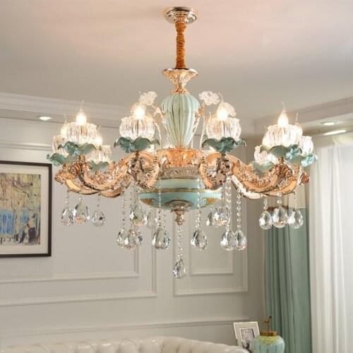 New Chinese Style Ceramics Chandelier Living Room Crystal Lamps Dining Room Lights Duplex Stair Luxurious Zinc Alloy Chandeliers