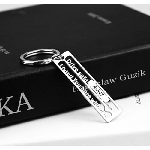 New Family Series Stainless steel Hollow Carved Keychain Drive Safe I need you Letters Car Keychain Keyring Gift for Aunt