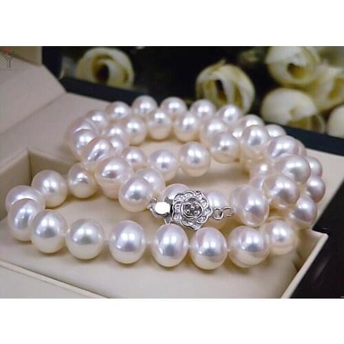 Wedding Women Jewelry Necklace 11mm Bright white Pearl Choker Necklace Natural Freshwater Pearl