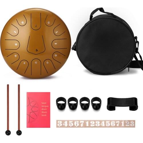 Hand Pan Drums 12 inch 13-Tone Steel Tongue Drum Hand Pan Drums with 2 Drumsticks Percussion Drum Instruments for beginners