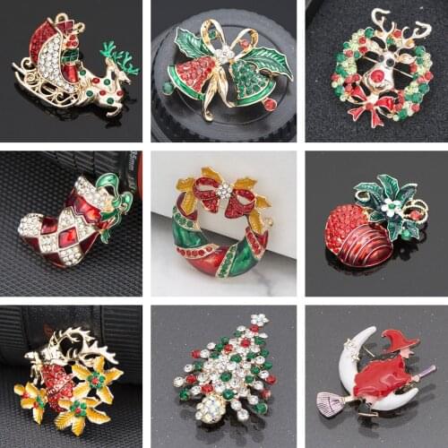 Merry Christmas Brooches Pins Cute Santa Elk Tree Sled Socks Witch Pin Bells Badges apple Brooch