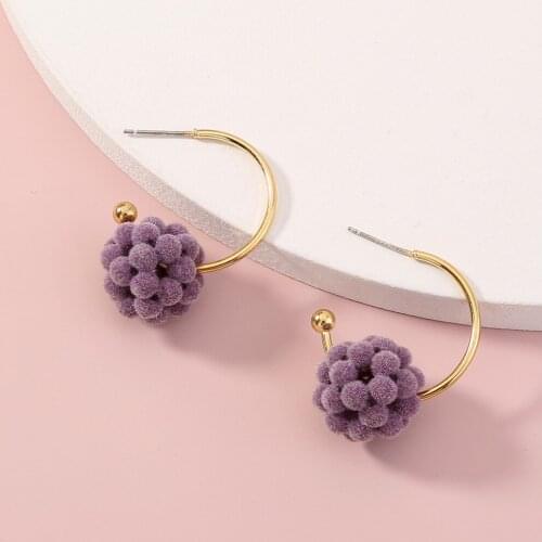 C-shaped Metal Purple Ball Earring for Women Girl Teen 2021 Trend Dating Jewelry Accessories Kolczyki Wholesale Korean Fashion