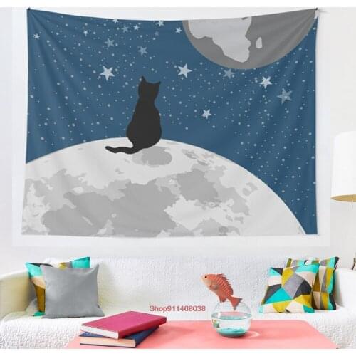 Space Cat Blue tapestry Blanket Tapestry Wall Hanging Tapestries Bedroom Bedspread Throw Cover Astrology Divinatio Wall Decor