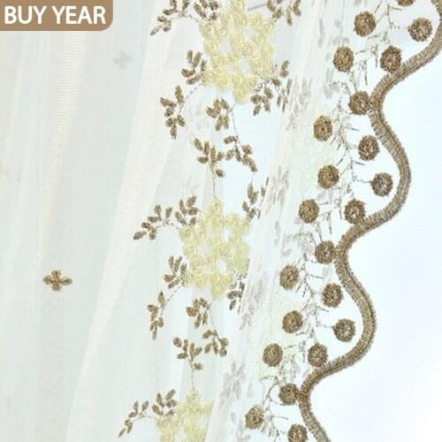 Modern Curtains for Living DiningRoom Bedroom Embroidery Flower Tulle Curtain Coffee Color Cherry Finished Product Customization