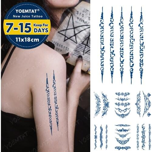 Juice Ink Lasting Waterproof Temporary Tattoo Sticker Buddhism Sanskrit Totem Flower Wing Flash Fake Tatto Women Waist Body Art