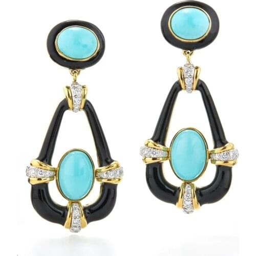 Vintage Black Hanging Drop Earrings Blue Zircon Stone Statement Earrings Elegant Boho Dangle Earrings For Women Jewelry D5M717