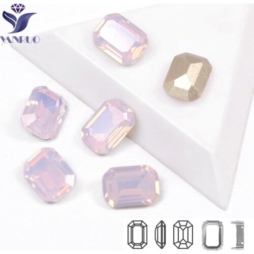 YANRUO 4610 Octagon Super Rose Water Opal Sewn Crystal Pointback Rhinestones Fancy Stone With Metal Frame Sewing For Needlework