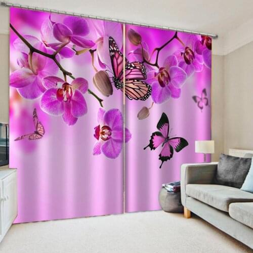 3D Curtain Printing Blockout Polyester Photo Drapes Fabric purple flower curtains Decoration curtains
