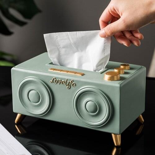 Green Retro Radio Model Tissue Box Desktop Paper Holder Storage Napkin Case Organizer Ornament Craft Tissue Creative Box Holder