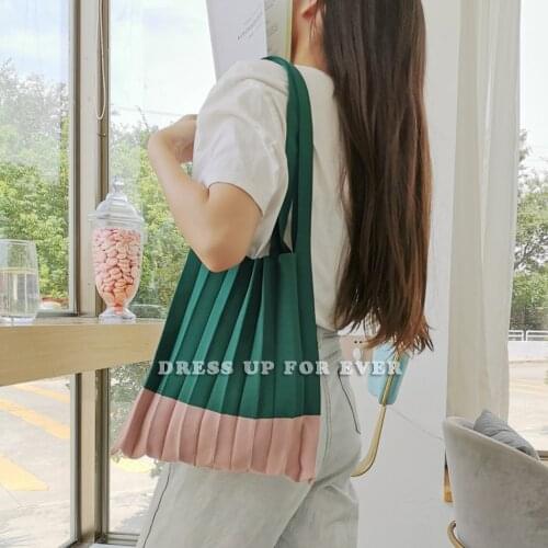 Female Organ Bag Designer Chic Stitching Contrast Wool Knitted Fold Design Large Capacity Shoulder Shopper Handbag For Women