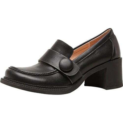 MORDOAN Womens Loafers 2021 Fall Genuine Cow Leather Square Toe Platform Shoes Platform Shoes Thick Heels