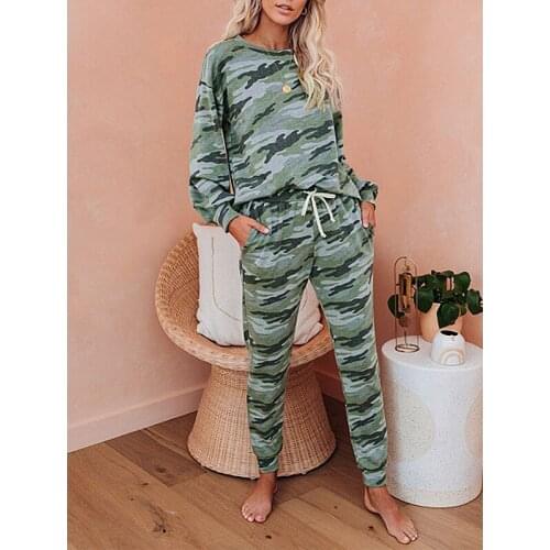 Camouflage Tracksuit Women Two Piece Set Autumn Clothes Tie Dye Pullover Top Long Pants Suits Casual Loose Lounge Wear Outfits