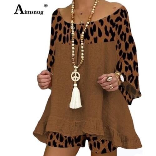 European Style 2021 Patchwork Tracksuit set women Autumn Leopard Print Two Piece Sets Long Sleeve Cotton Linen 2PCS Outfits