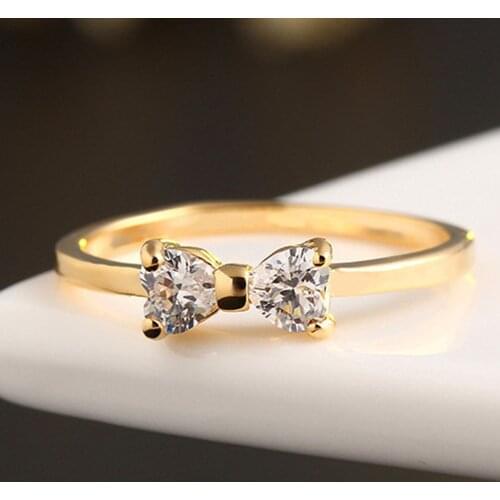 Fashion Austria Crystal Rings Gold Color Finger Bow Ring Wedding Engagement Cubic Zirconia Rings For Women Wholesale New