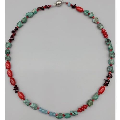 FoLisaUnique Natural Turquoise Necklace for Women Girls Red Coral Garnet Aquamarine Healing Stones Casual Style Choker Jewelry