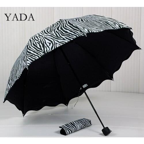 YADA Luxury Designer Zebra Pattern Umbrellas Windproof Folding Rainy Lace Umbrellas For Women Summer Unilever Umbrella YS200085