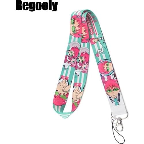 10pcs Saiki Kusuo Pink Keychain Lanyards Id Badge Holder ID Card Pass Gym Mobile Phone Badge Holder Key Strap webbings ribbons