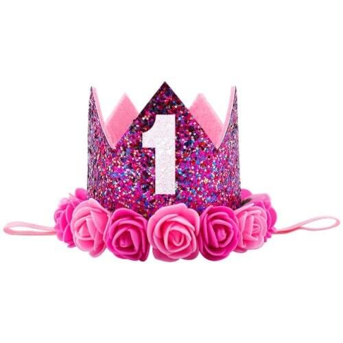 2018 Brand Kids Baby 1st Birthday Hat Glitter Crown Flower Head Hair Band Party Headwear
