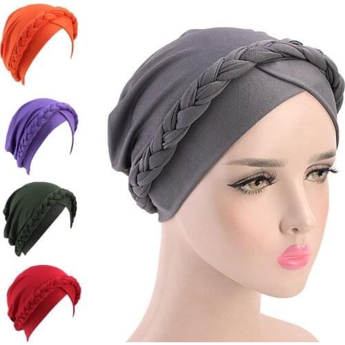 2020 Retro Women Braid India Hijab Caps Muslim Cancer Chemo Beanie Hair Loss Turban Bonnet femme Wrap Turbante Mujer