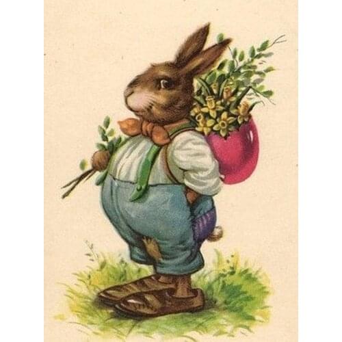 2021 High Factory Craft Ole Time Bunny Hand Embroidery Dress with 100% Cotton Flosses & Free Shipping for Wall Decor and Gifts