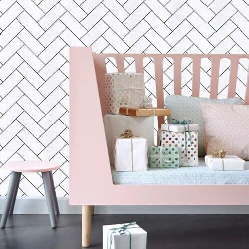 3D Stereo Self Adhesive Wallpaper Bedroom Dormitory Black White Grid Geometric PVC White Oblique Brick Sticker Waterproof