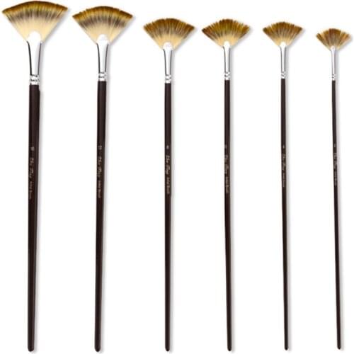 6pcs/set Nylon Hair Wooden Handle Fan Shape Watercolor Paint Brush Pen Painting K3KB