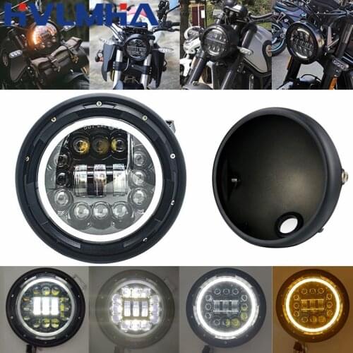 7 Inch 90W DOT SAE E9 Motorcycle Headlamp angle eye with DRL turn signal Led Headlight housing bucket