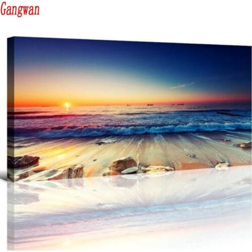 100% 5D Diy Daimond painting beach sunset scenery 3D Diamond Mosaic pictures of Rhinestones Diamant Embroidery sale decor