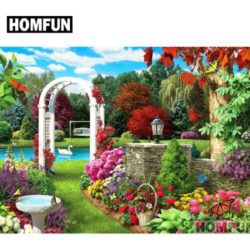 HOMFUN Full Square/Round Drill 5D DIY Diamond Painting "Scenic garden" Embroidery Cross Stitch 5D Home Decor Gift A01682
