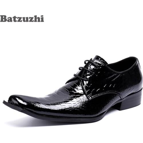 Batzuzhi Handmade Fashion Mens Shoes Dress Genuine Leather Black Business Men Shoes 2018 Lace-up Oxfords Zapatos Hombre, US12