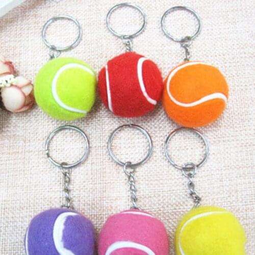 Key Ring Soft Lovely Flocking Mini Sport Ball Tennis Keychain for Kids