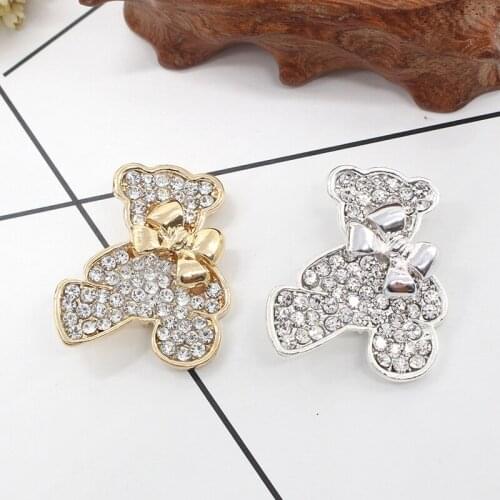 Fashion Ladies Brooch Cute Animal Cartoon Bear Inlaid White Rhinestone Enamel Pin Alloy Pendant Badge Jewelry Gift
