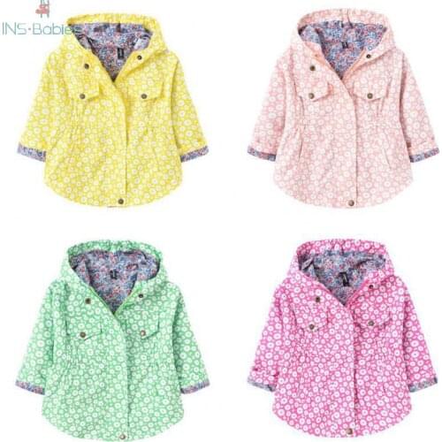 Spring Flower Trench Coat Kids Autumn Lovely Windbreaker for girls Children Spring Outwear Clothing with hooded Casual Jacket