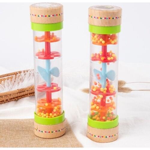 Wooden Rainmaker Rattle Toy Beaded Raindrops Rainfall Tube Hourglass Mini Muscial Stick Shaker Toys for Toddlers Kids