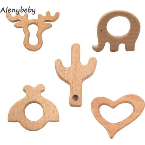 DIY Natural Handmade Baby Teething Toys Organic Beech Wooden Teether Safe Wooden Pendant