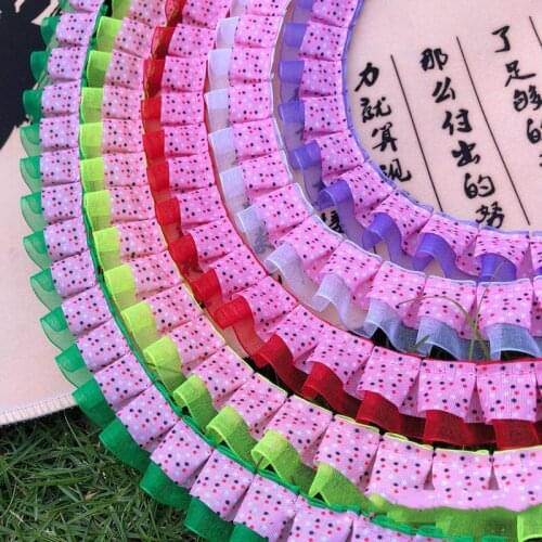2 meters Dots Printed Cloth Gauze Double Layder Wrinkle Ribbon DIY Toy Doll Dress Trim Curtain Stage Clothing Decoration