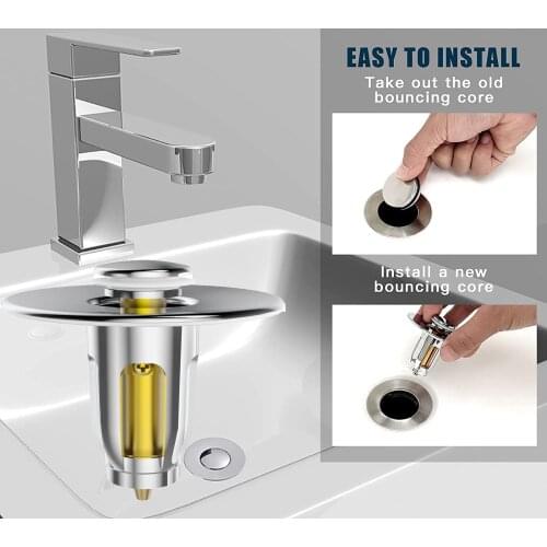 Stainless Steel Sink Filter Plug Sink Filter Pop-up Filter Ball Core Pressure Basin Bathroom Catchers Sink Plug Kitchen Utensils