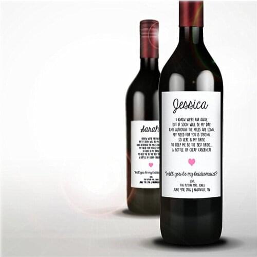 Custom bridesmaid invitation Wine Bottle Label,will you be my bridesmaid,Long distance maid of honor invitation,Editable Sticker