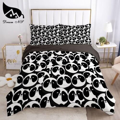 Dream NS Kids Cartoon Black and White Panda Comics Series Bedding Home Textiles Set Queen Bedclothes Duvet Cover Bedding Set