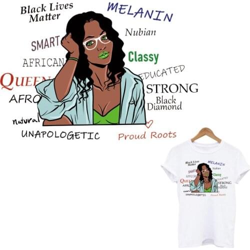 Beautiful Black Girl Iron-On Patches For Clothing DIY A-Level Washable Heat Transfer Sticker On Clothes Women T-Shirt Applique