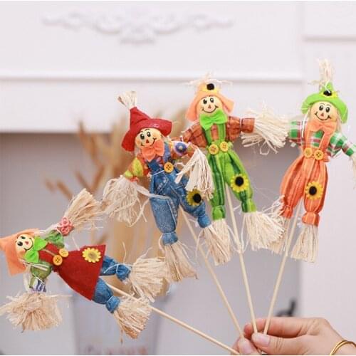 LUDA 4Pcs Small Autumn Fall Harvest Scarecrow Decoration for Garden Home Yard Halloween Thanksgiving Party Favors Supplies