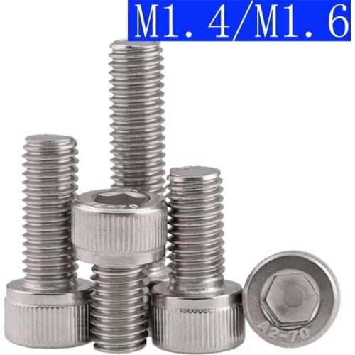 M1.4 - 0.3 / M1.6 - 0.35 1.4mm / 1.6mm 304 Stainless Steel SOCKET HEAD Caps Screws Allen Hex Socket Cap Head DIN 912 A2 / 70