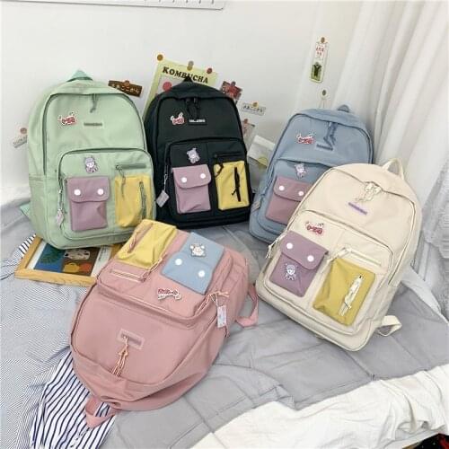 Cute Girl School Bag Nylon Kawaii Student Book Bags Color Matching Woman Backpack 2021