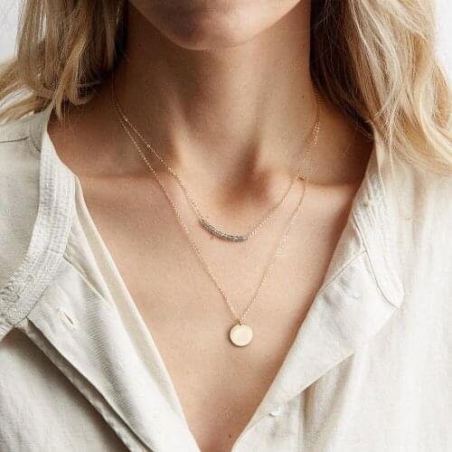 Fashion Stainless Steel Necklace Set Classic Crystal Beads Round Disc Pendant Necklace for Lover Engagement Gift Wholesale