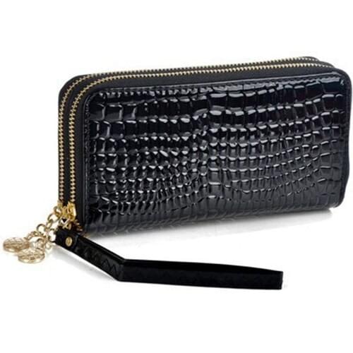 Fashion double zipper wristlet PU leather money bag for women long large capacity clutch wallet female coin purse card holder