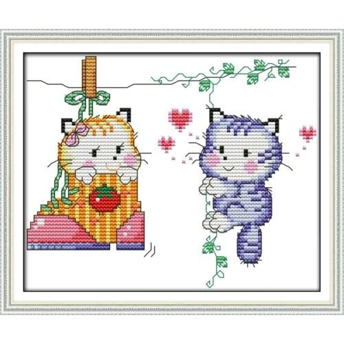 Cats love cross stitch kit cute cat animal lovers 14ct 11ct count print canvas stitches embroidery DIY handmade needlework plus