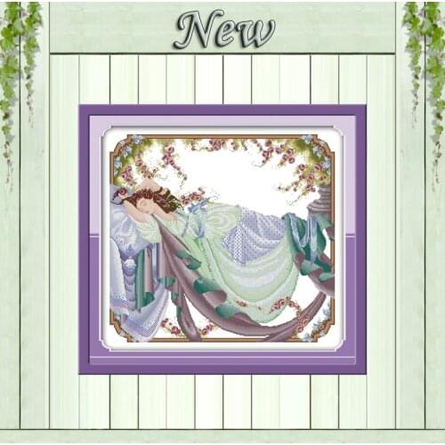 Sleeping Beauty woman Painting Drawing counted printed on canvas 14CT 11CT DIY DMC Cross Stitch kits Needlework Set Embroidery