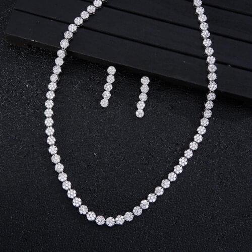 Clear Zirconia Small Round 18KWG AAA Cubic Zircon Wedding Jewelry Set ,Earrings Necklace,Promotion,Nickel Free N0344